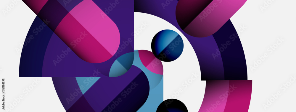 Aufkleber Abstract composition featuring overlapping shapes, vibrant purple hues, plus white space. Modern design, dynamic forms create visual interest.