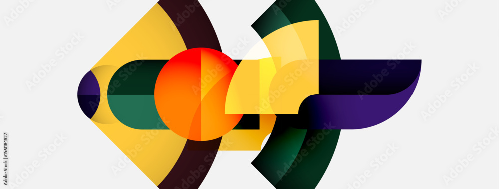 Aufkleber Abstract composition. Overlapping colorful shapes create dynamic visual interest. Bright hues contrast with darker tones. Modern design.