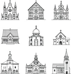 Black-and-White Vector Illustration of Park Scene Icons – 6-Element Nature & Seating Composition