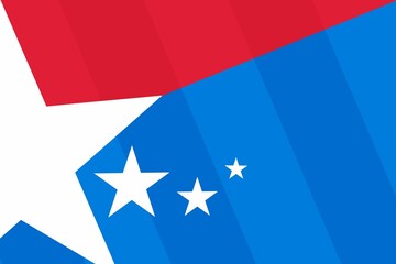 Patriotic flat graphic is featuring white star splitting red and blue areas with three white stars