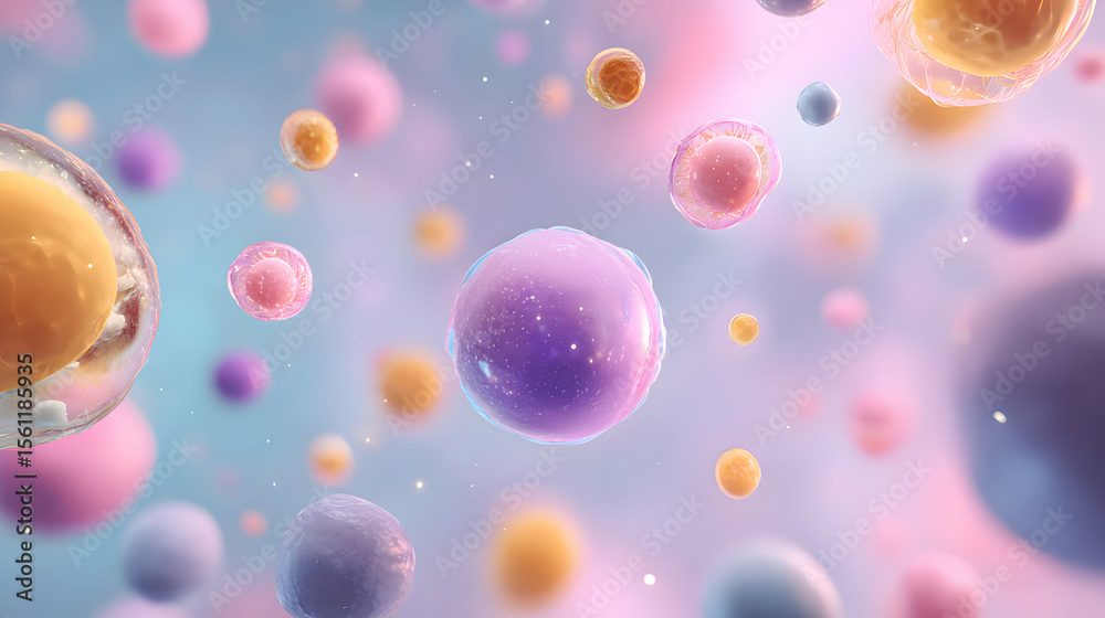 Poster delicate abstract image of cellular structures in a pastel colored environment perfect for science