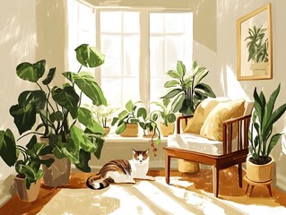 Bright Contemporary Room with White Walls Natural Wood Accents and Indoor Plants for a Biophilic Home Sanctuary modern living room with flowers