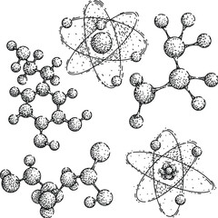 molecule atom set sketch hand drawn vector