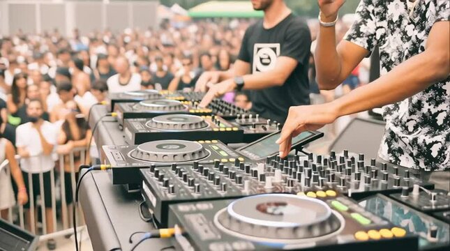 A hip-hop musical act performs for the crowd during a summer music festival