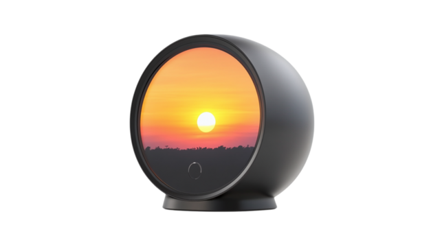 • A trendy smart alarm clock with sunrise simulation, isolated on white background in HD 