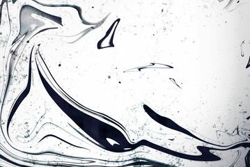 Swirling fluid ink strokes are dancing across white backdrop in abstract vector design, copy space