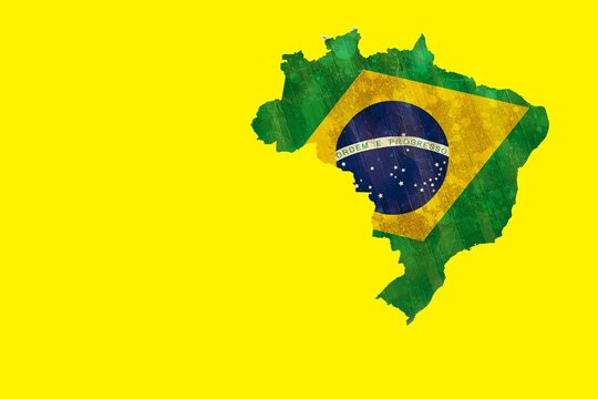 Green brazil outline with flag on yellow