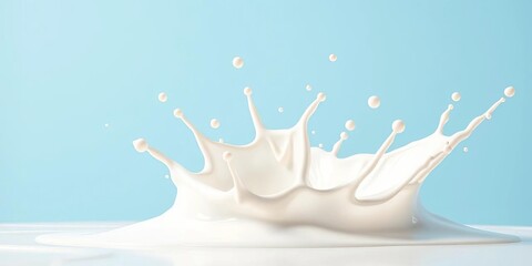 Fresh milk splashes, vibrant white, light blue background, modern design,  illustration,  clean