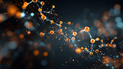 Complex Molecular Structure with Vibrant Orange and Blue Highlights Scientific Visualization