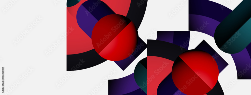 Fototapete abstract geometric composition. red circles overlap dark shapes, creating dynamic visual interest. m