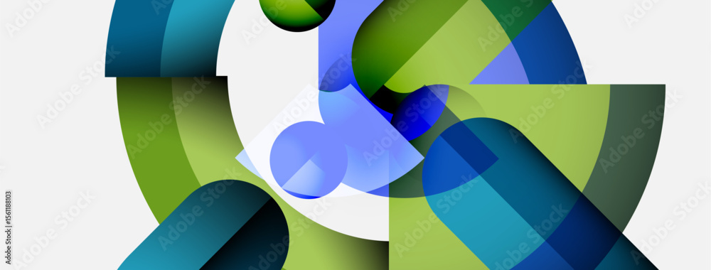 Aufkleber Abstract composition. Overlapping shapes create dynamic visual effect. Blues, greens dominate palette. Minimalist design, modern aesthetic.