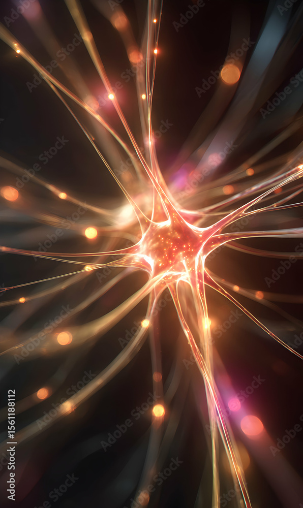 Poster illuminated neuron network concept symbolizing connectivity neural pathways within the brain