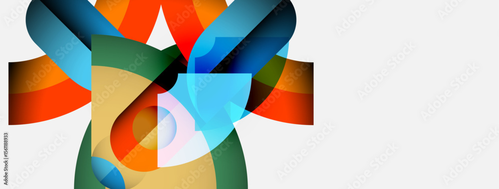 Poster Abstract colorful shapes overlap, creating dynamic composition. Bright hues blend, forming fluid forms. Modern design, vibrant energy.