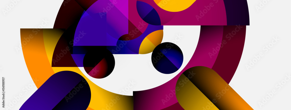 Aufkleber Abstract composition featuring vibrant shapes, curves, circles. Bold colors create dynamic visual experience. Modern design.