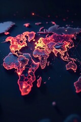 Global network connections visualized as glowing lines connecting diverse locations on a world map, symbolizing interconnectedness and international communication , international business, digital