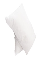 Two white pillows after use in stack isolated on white background with clipping path