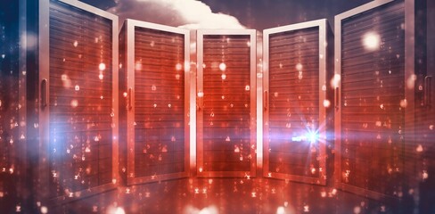 Red servers against cloudy sky