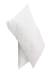 Two white pillows after use in stack isolated with clipping path in png file format
