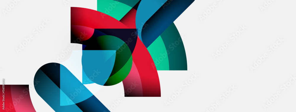 Poster Abstract colorful ribbons overlap, creating dynamic shapes. Modern design with vibrant hues, simple background.