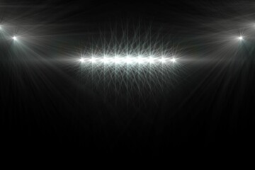 Flat design is depicting dark stage with horizontal row of white spotlights casting radial bursts