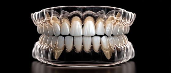 A detailed view of a dental model showcasing realistic human teeth in various shades