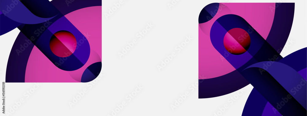 Poster Abstract shapes, purple hues, dynamic composition. Modern design elements create visual interest, smooth gradients present.