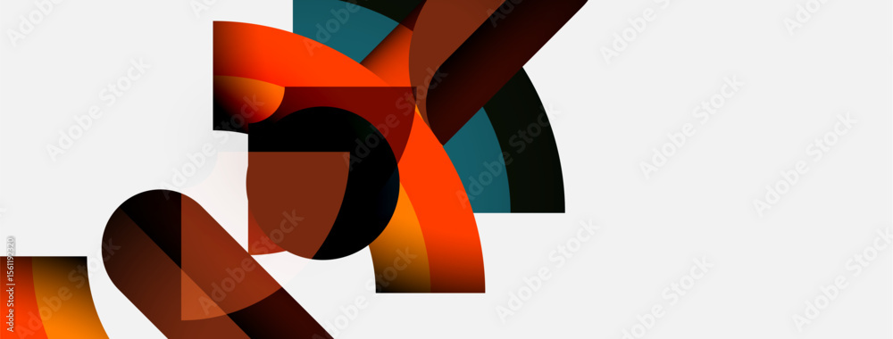 Poster abstract shapes overlap, creating dynamic composition. warm colors dominate, contrasted by cool tone