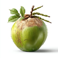Fresh green young coconut isolated on white background, symbol of tropical freshness, healthy hydration, natural drink, clean minimalist food concept.