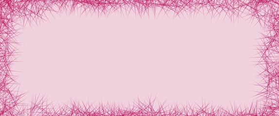 A pale pink background framed by a spiky, abstract border of thin, dark magenta lines, resembling...
