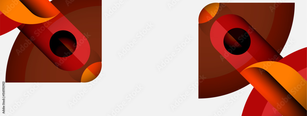 Poster abstract shapes, warm colors dominate. red, orange, brown layers create dynamic visual effect. minim