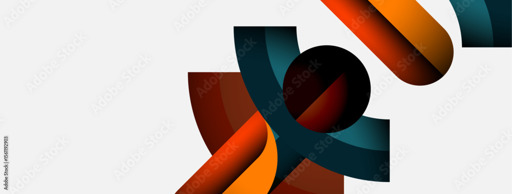 Poster abstract design features curved shapes, vibrant colors. composition creates dynamic visual impact, m