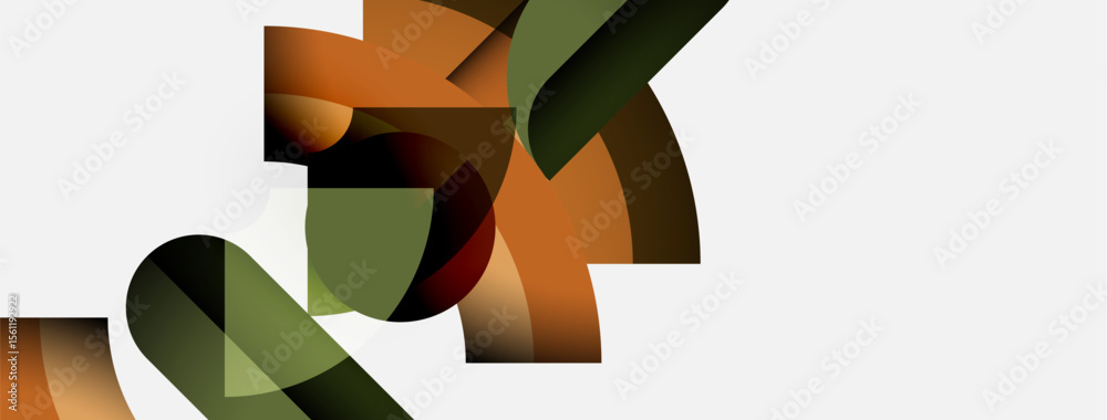 Poster Abstract shapes overlap, creating dynamic composition. Earthy tones dominate, with gradients adding depth. Minimalist design, modern aesthetic.
