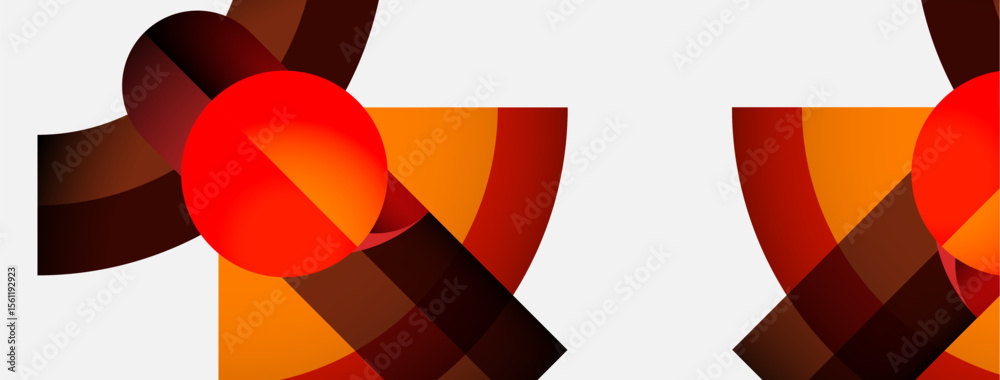 Aufkleber abstract design features vibrant orange, brown shapes. spheres intersect ribbons creating dynamic co