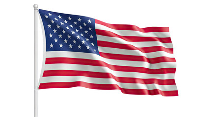 Waving American Flag on Pole Against Black Background: A Symbol of Patriotism and National Pride