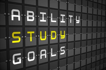 Study buzzwords on black mechanical board