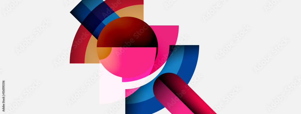 Poster Abstract composition. Overlapping colorful shapes create dynamic visual effect. Gradient hues, modern design, simple geometry.