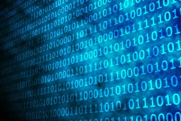 Shiny blue binary code on black background
