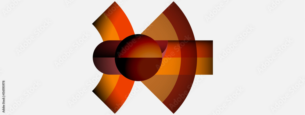 Poster Abstract design features warm color palette. Circular shapes intersect, creating dynamic visual effect. Modern, minimalist composition.