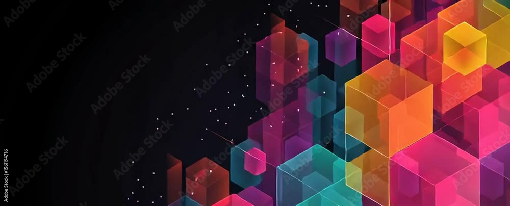 Poster Abstract background with a colorful geometric pattern and a dark color gradient vector design element for graphic, technology concept, or digital connection network on a black background Generative AI