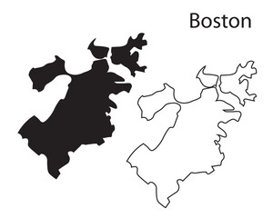 Simple Boston city map silhouette vector. Clean black outline of USA city, perfect for infographics, prints, icons, and digital design work.