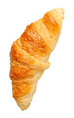 Top view of single brown or golden croissant isolated on white background with clipping path