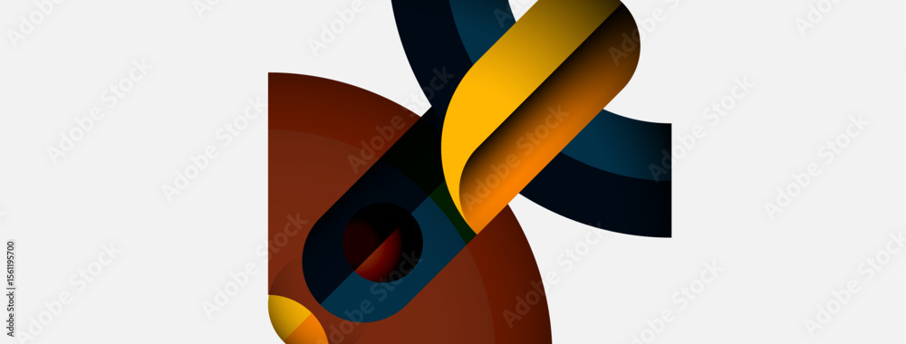 Poster abstract shapes overlap, creating dynamic composition. warm colors contrast cool tones. minimalist d