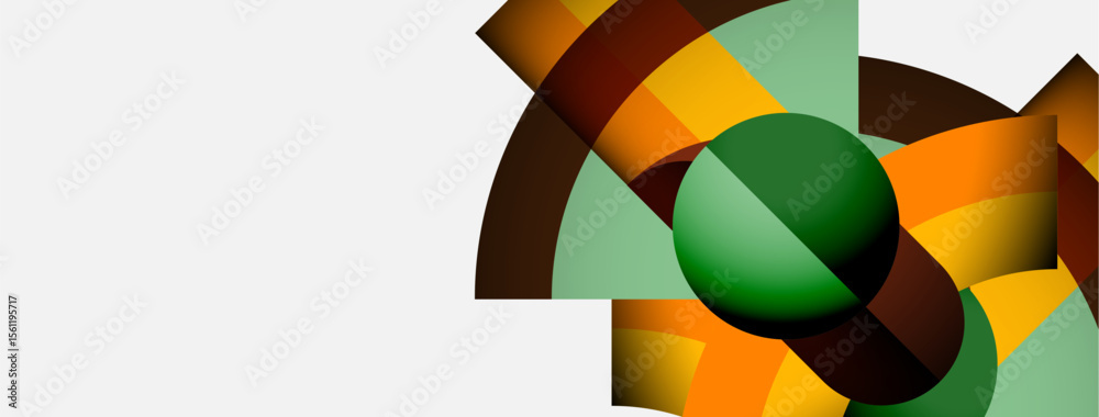 Poster Abstract geometric composition. Overlapping shapes create dynamic visual interest. Warm, cool colors blend, forming modern design.