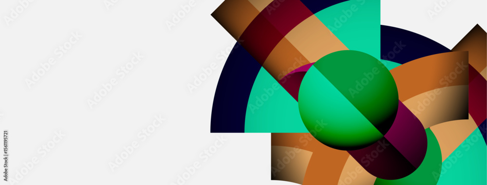 Poster Abstract geometric composition. Overlapping colorful shapes create dynamic visual interest. Modern design with vibrant hues.