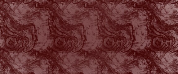 An abstract, dark reddish-brown background with wavy, organic textures resembling wood grain or a...