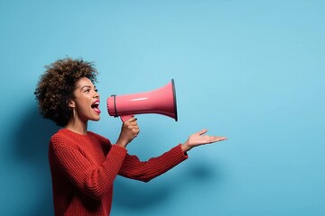 Businesswoman shouting through megaphone - Powered by Adobe