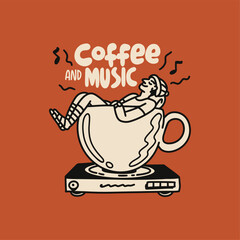 Coffee logo. Hand drawn style. Illustrations. Chill