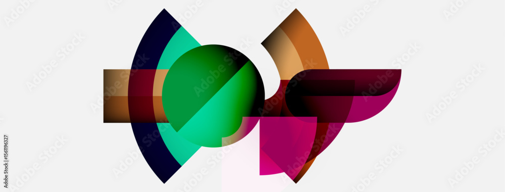 Poster Abstract colorful shapes overlap, creating dynamic composition. Vivid hues blend, forming modern design element. Minimalist aesthetic.
