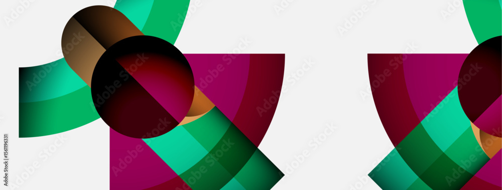 Aufkleber Abstract composition featuring overlapping colorful shapes. Curves, circles, gradients create dynamic visual effect. Modern design elements present.