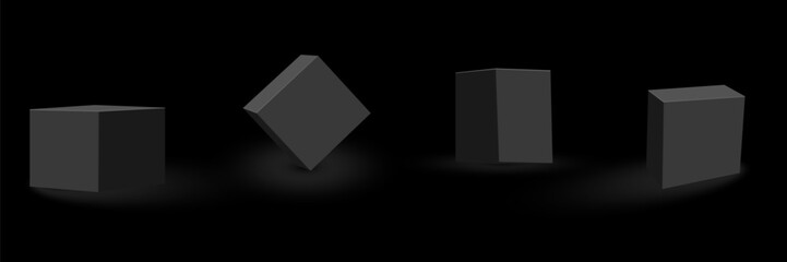 Set of four black blank boxes. Box templates for your design. Vector illustration.